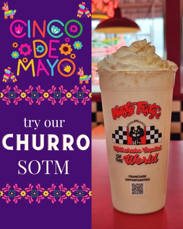🎉 Cinco de Mayo just got sweeter! Try our Churro Shake of the Month while it lasts 🥤