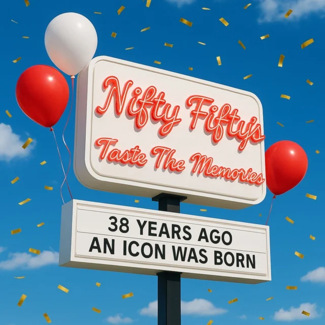 38 years of doing what we do best 🍟💯
38 years of keeping it classic 🍒🥤
If these booths could talk… 1986 to now 🥤📸
A lot has changed in 38 years — but Nifty’s always hits the same
You've made us part of your story. Thanks for 38 sweet, messy, perfect years 🥤
Generations of good times. One Nifty name.