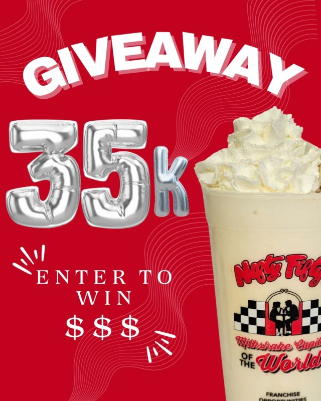 🎉 35K GIVEAWAY TIME! 🎉
We’re celebrating 35,000 followers with (10) $35 Nifty Fifty’s gift cards ! 🥳🍔

Here’s how to enter:
1️⃣ Like this post
2️⃣ Follow us @niftyfiftys
3️⃣ Comment your favorite Nifty menu item 🍟🍦
4️⃣ Tag 2 friends who need a Nifty run ASAP!

Winner announced July 3rd! Good luck & THANK YOU for 35K! ❤️