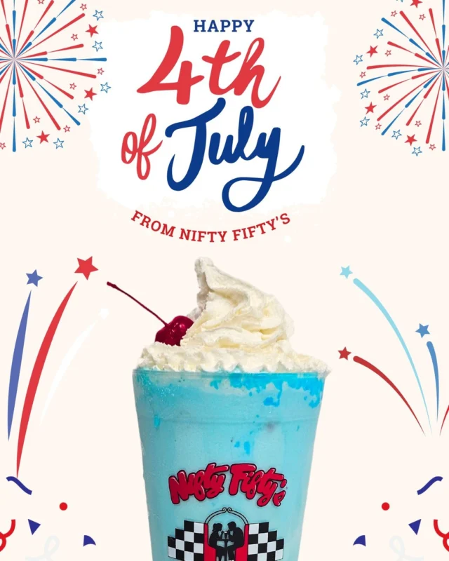 Cheers to the red, white, and blue ! ❤️ 🤍 💙

Open all day for the 4th 🇺🇸
Stop by, cool off, and grab a shake.
